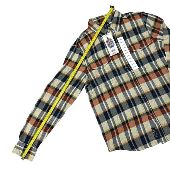 Lucky Brand Men's Flannel Orange Multi Plaid Size Small - Picture 8 of 14